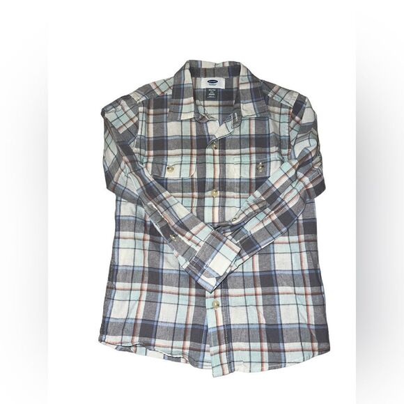 Old Navy plaid linen blend long sleeved button shirt child’s size small/5 - Picture 1 of 5